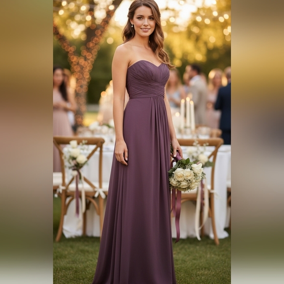 David's Bridal Strapless Maxi Formal Bridesmaid Dress - Picture 1 of 16